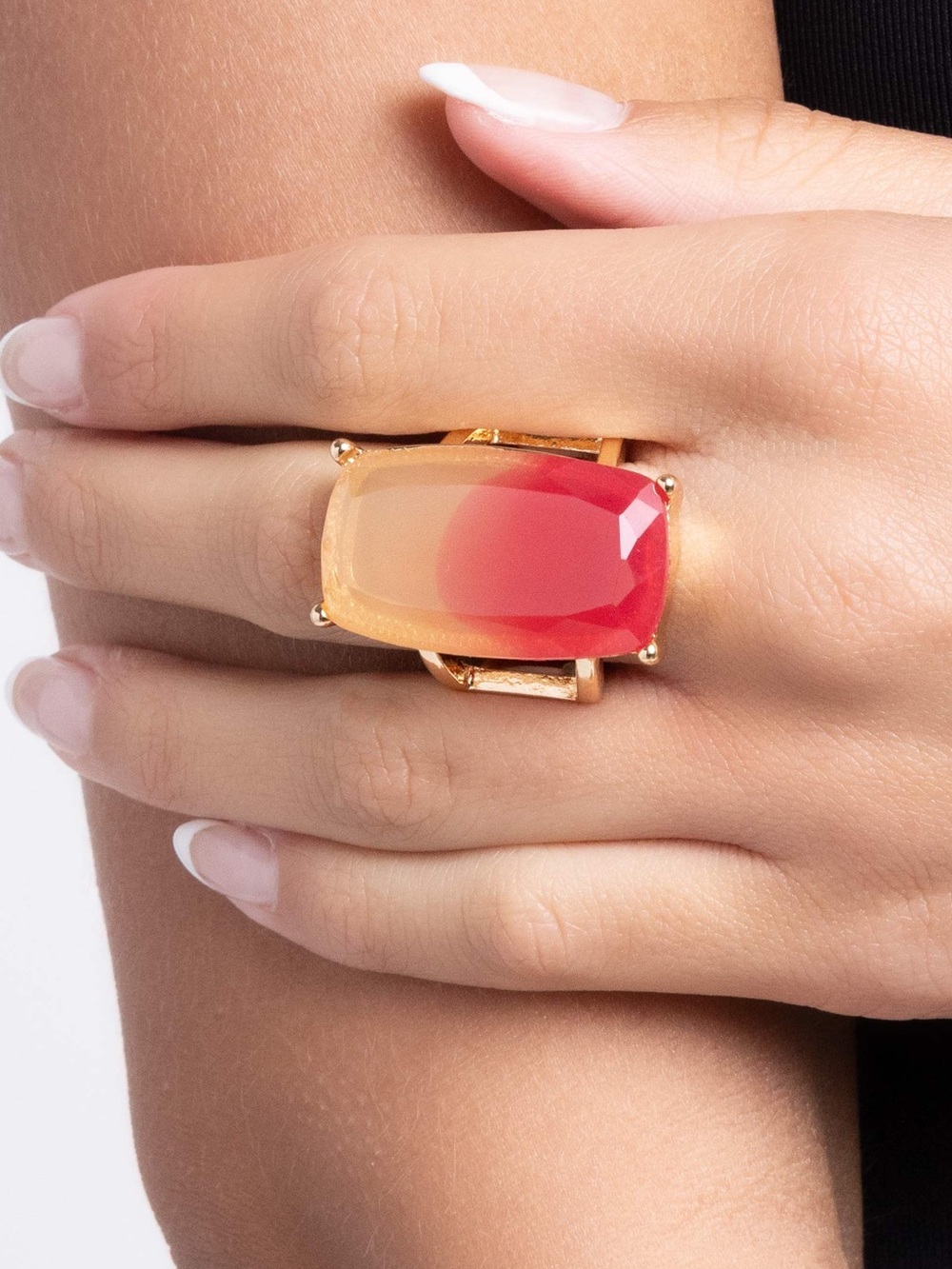Gold-Setting Red to Orange Ombre Statement Ring